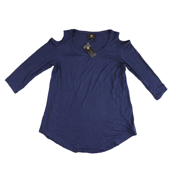JM Collection Plus Size Cold-Shoulder Top Sz XS Blue - Picture 1 of 8
